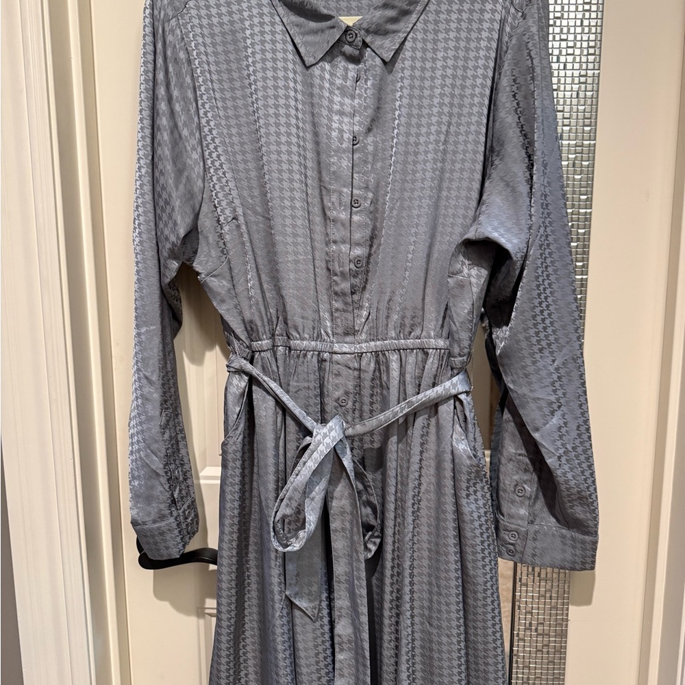 Torrid Gray Long Sleeve Dress with Tie Waist